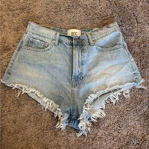 BDG Light Blue High-Rise Distressed Jean Shorts